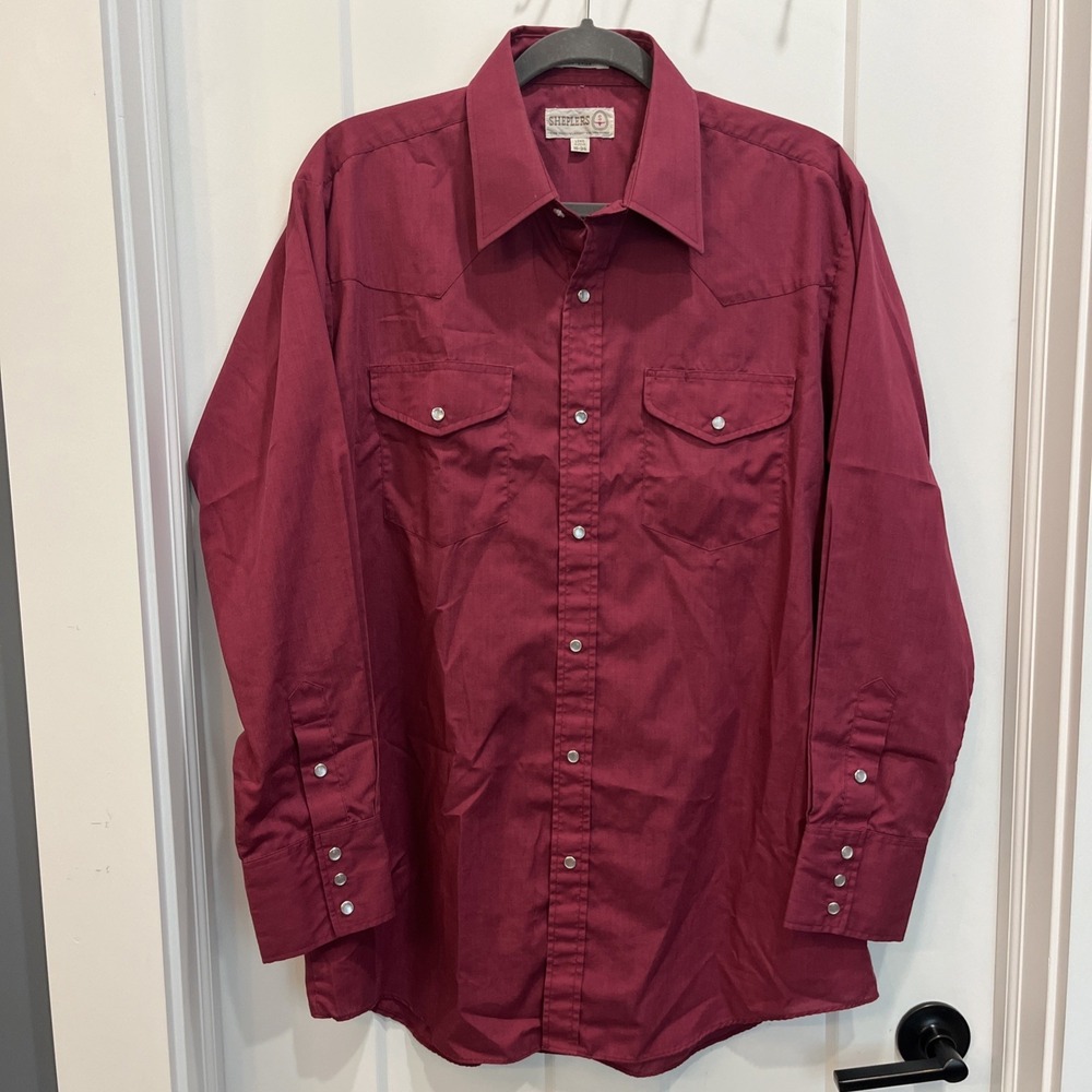 VTG Sheplers Men's Red Western Cowboy Pearl Snap Long Sleeve Shirt Sz 16 34